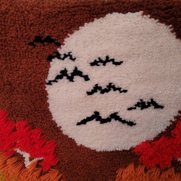 Mid Century Shag Rug Wall Hanging Hook Loop Woven Autumn Birds Moon/Sun 36x24 - Picture 6 of 13